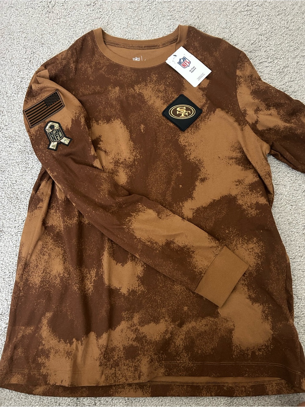 NFL Brown Two-Tone Distressed Long-Sleeve Shirt